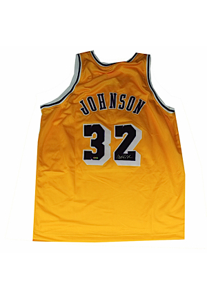 Magic Johnson Yellow Lakers Jersey (Signed on Back)